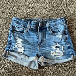 American Eagle Outfitters Light Blue Ripped Jean Shorts high rise